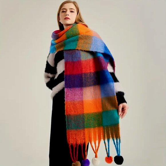 Beautiful Warm and Long Color Block Striped Chunky • Scarf - Picture 2 of 5